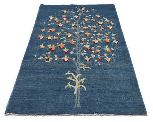 3x5 Blue Kuba Afghan Hand Knotted Wool Area Rug